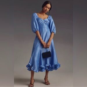 NWT Anthropologie HUTCH Twist Front Puff Sleeve Ruffle Hem Dress Sky Blue